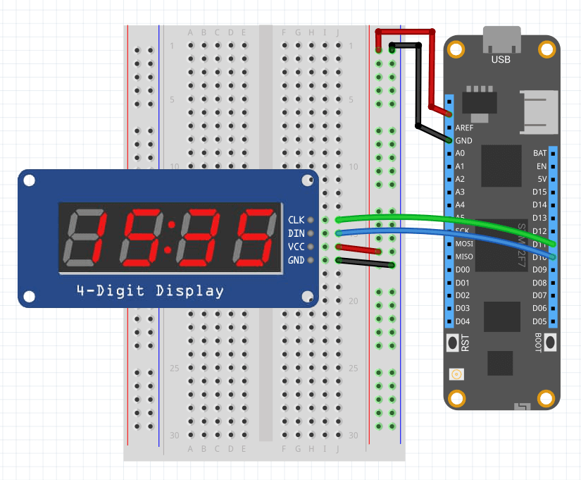 Wiring a TM1637 to a Meadow F7